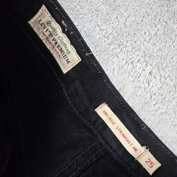 Levi's Premium Women 25 Black Ribcage Straight Ankle Jeans High Rise Pants - Picture 6 of 12